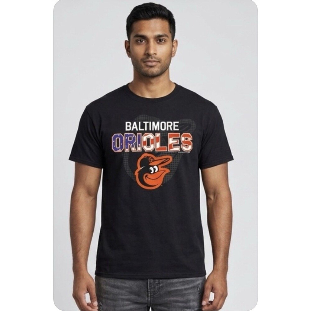 Genuine MLB Baltimore Orioles Patriotic USA Flag Graphic T-Shirt Men's L Black